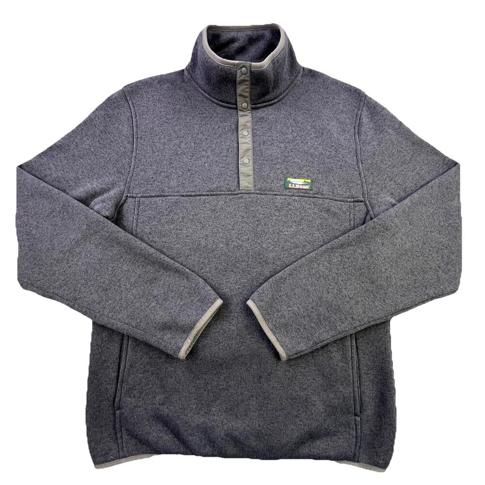 LL Bean Fleece Pullover Mens M Reg Gray Slightly Fitted Snap Sweater Outdoors